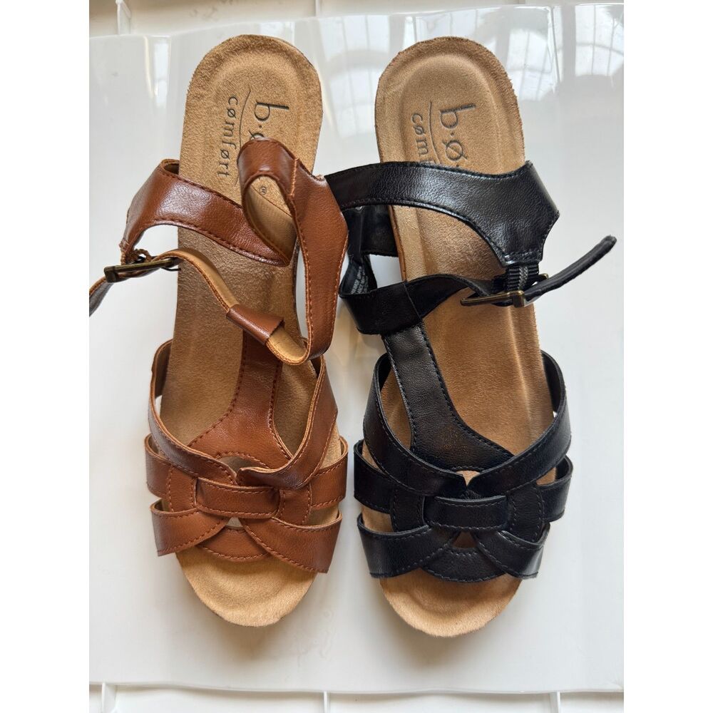 Lot of 2 b.o.c. Born Concept Strappy Cork Wedge Sandals Size 9M - Black & Brown